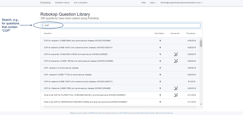 Search existing ROBOKOP questions